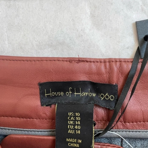 House of Harlow 1960 Brown Vegan Leather Wide Leg High Rise Trouser Pant US 10 - Picture 6 of 8